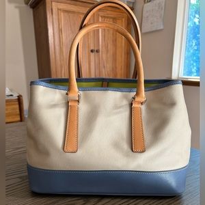 Vintage Coach Canvas & Blue Leather Bag